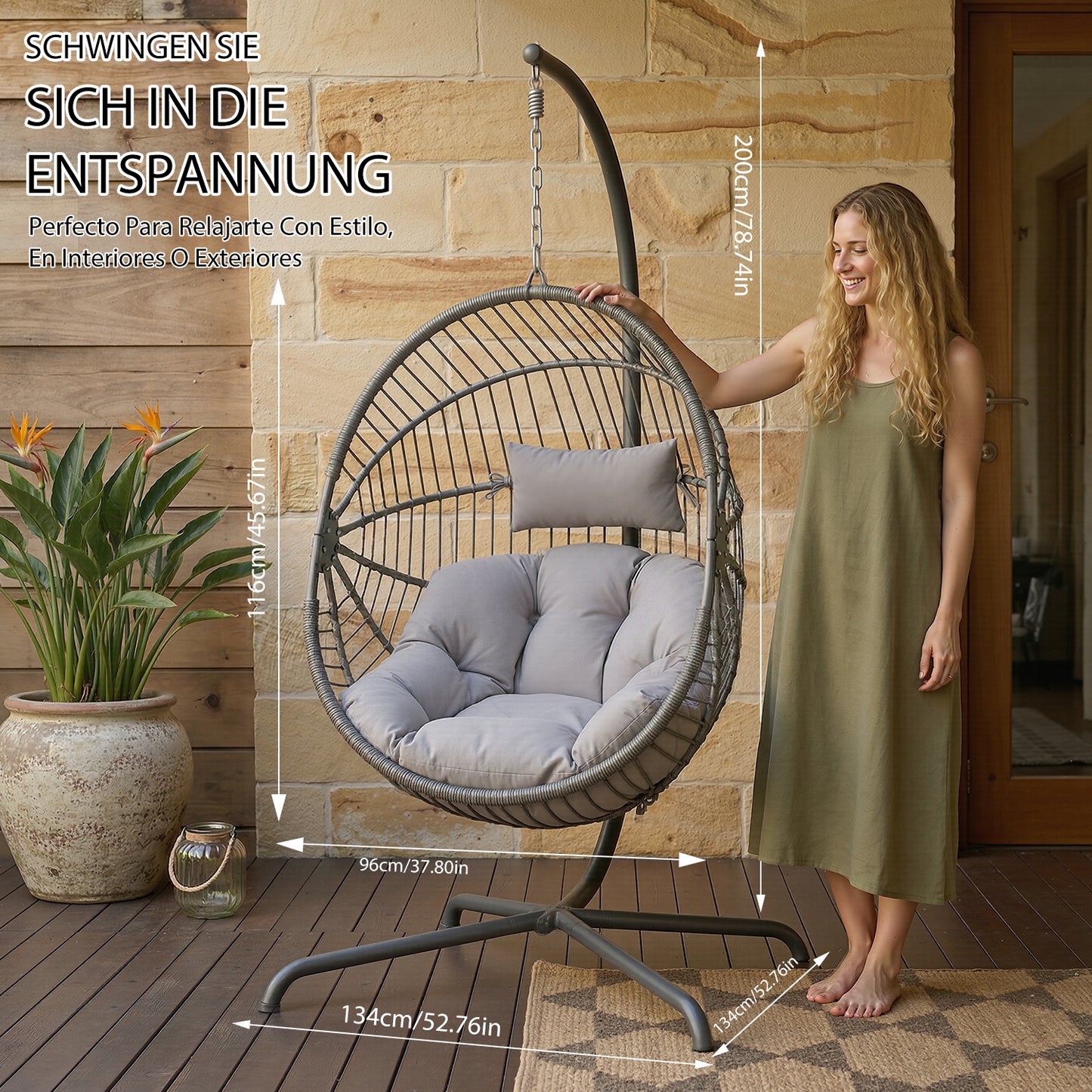 Hanging Rattan Egg Chair Garden Swing Chairs Patio Indoor Outdoor With Cushions