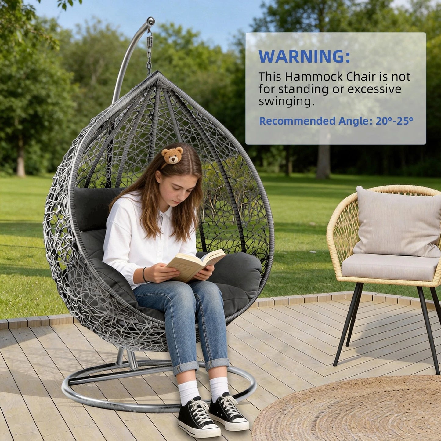 Hanging Egg Chair Swing with Thick Cushions – Rattan Patio Chair for Garden