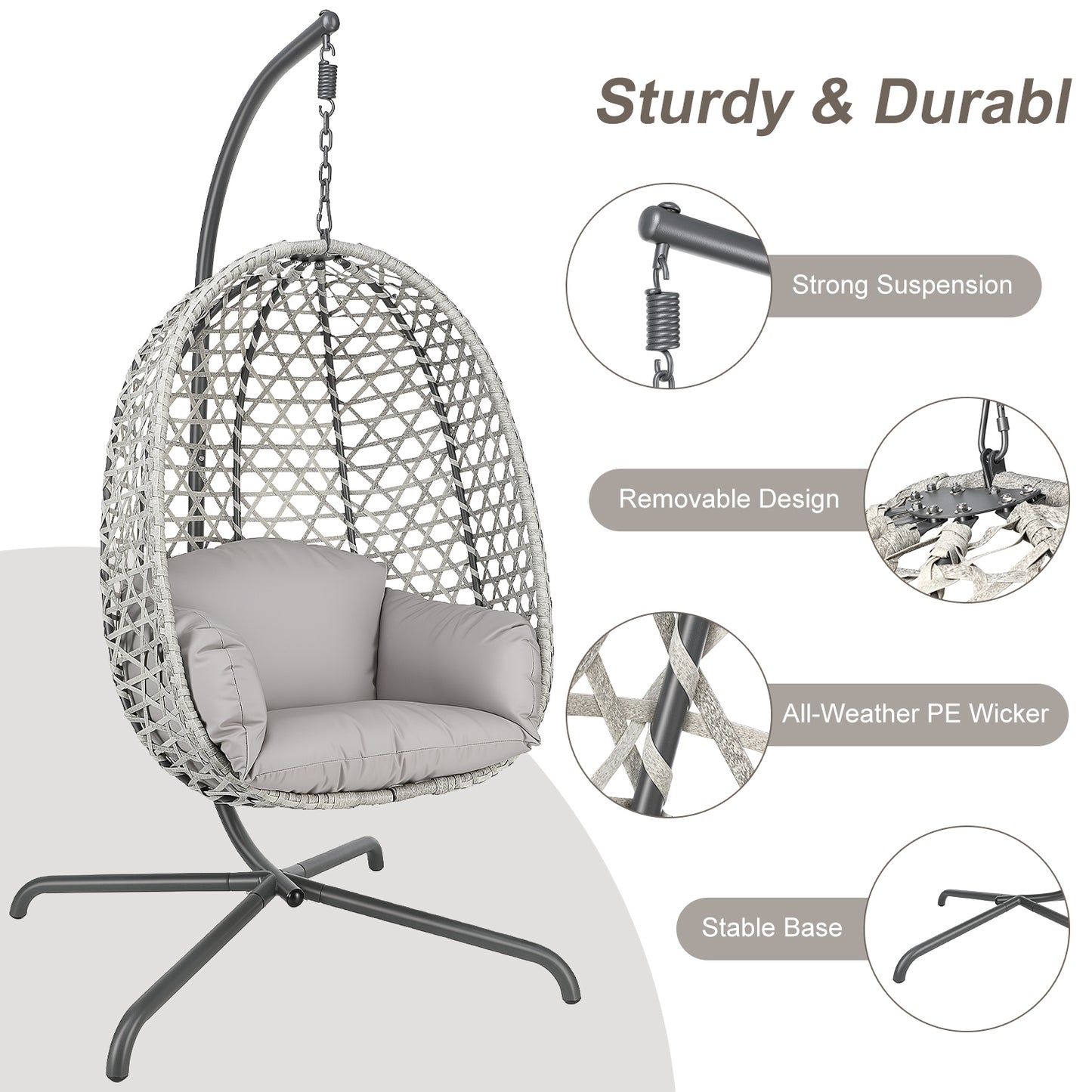 Hanging Rattan Egg Chair Garden Swing Chairs Patio Indoor Outdoor With Cushions