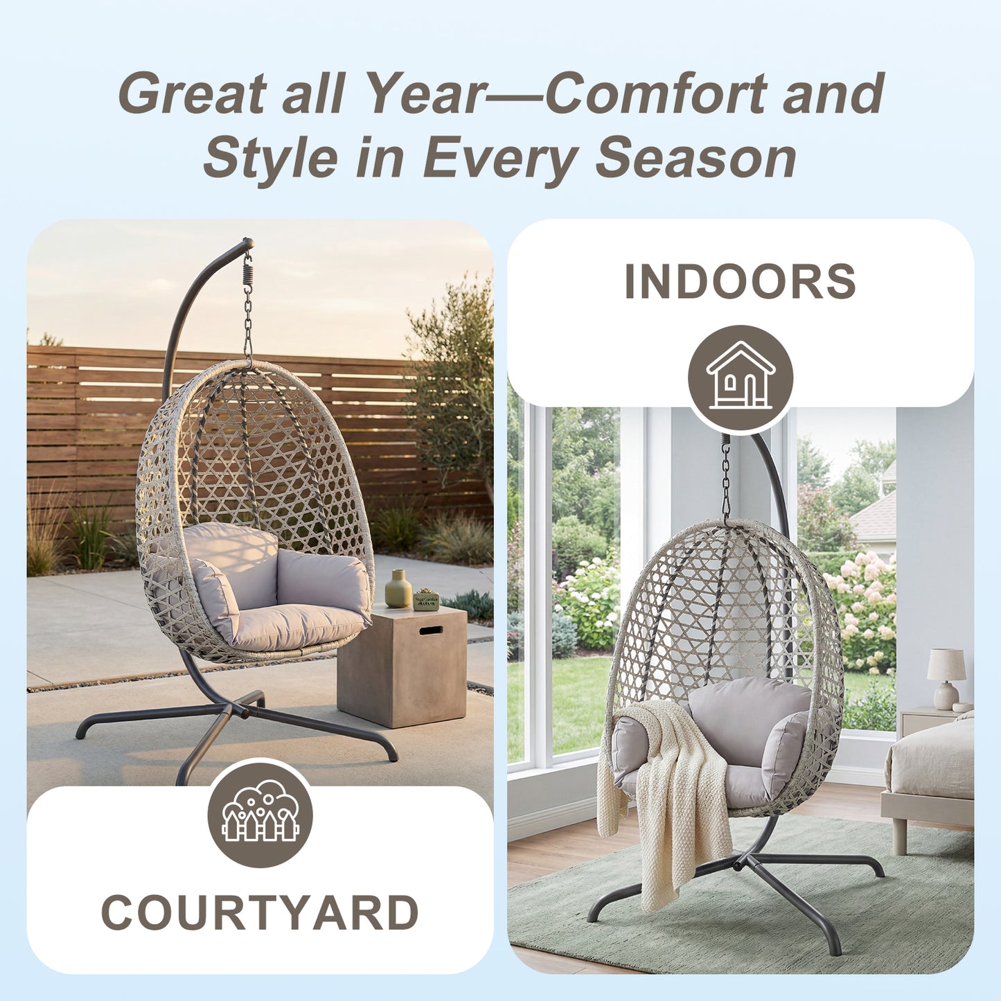 Hanging Rattan Egg Chair Garden Swing Chairs Patio Indoor Outdoor With Cushions