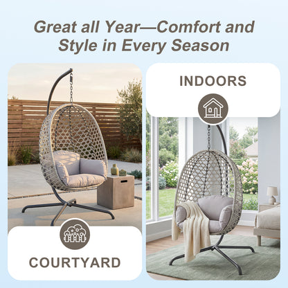 Hanging Rattan Egg Chair Garden Swing Chairs Patio Indoor Outdoor With Cushions