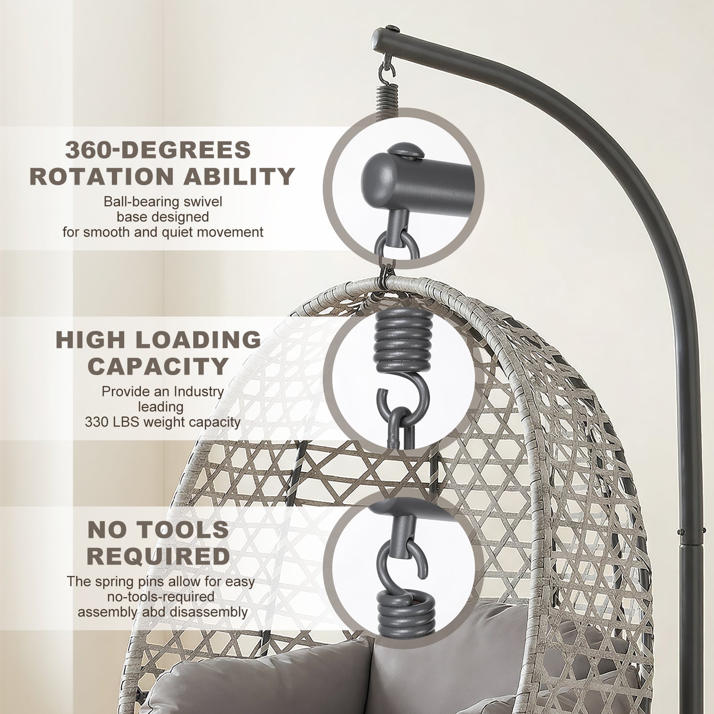 Hanging Rattan Egg Chair Garden Swing Chairs Patio Indoor Outdoor With Cushions