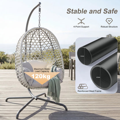 Hanging Rattan Egg Chair Garden Swing Chairs Patio Indoor Outdoor With Cushions