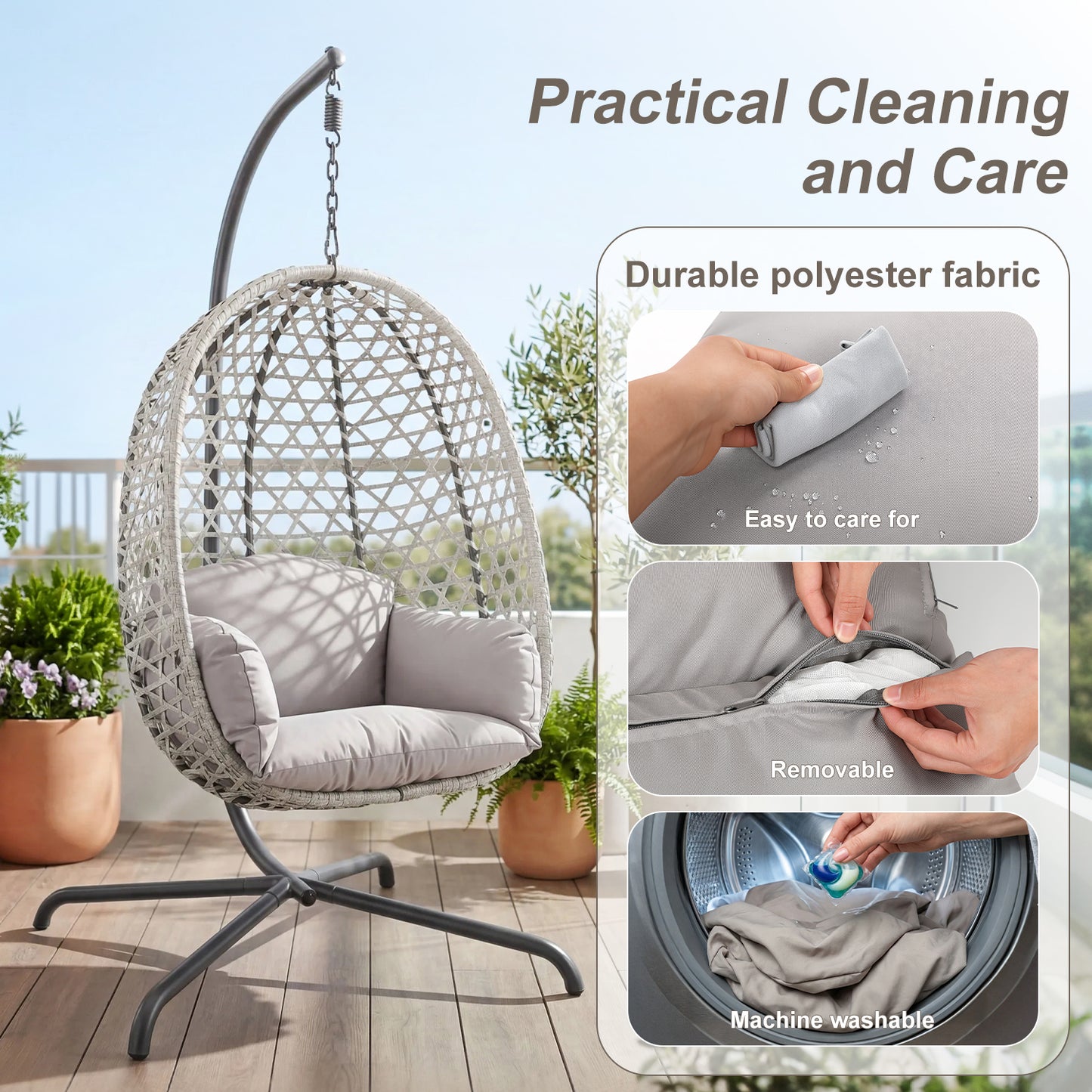 Hanging Rattan Egg Chair Garden Swing Chairs Patio Indoor Outdoor With Cushions