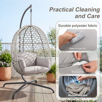 Hanging Rattan Egg Chair Garden Swing Chairs Patio Indoor Outdoor With Cushions