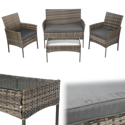 4-Piece Garden Sofa Set Wicker Rattan Patio Furniture Set Outdoor, Table & Sofas