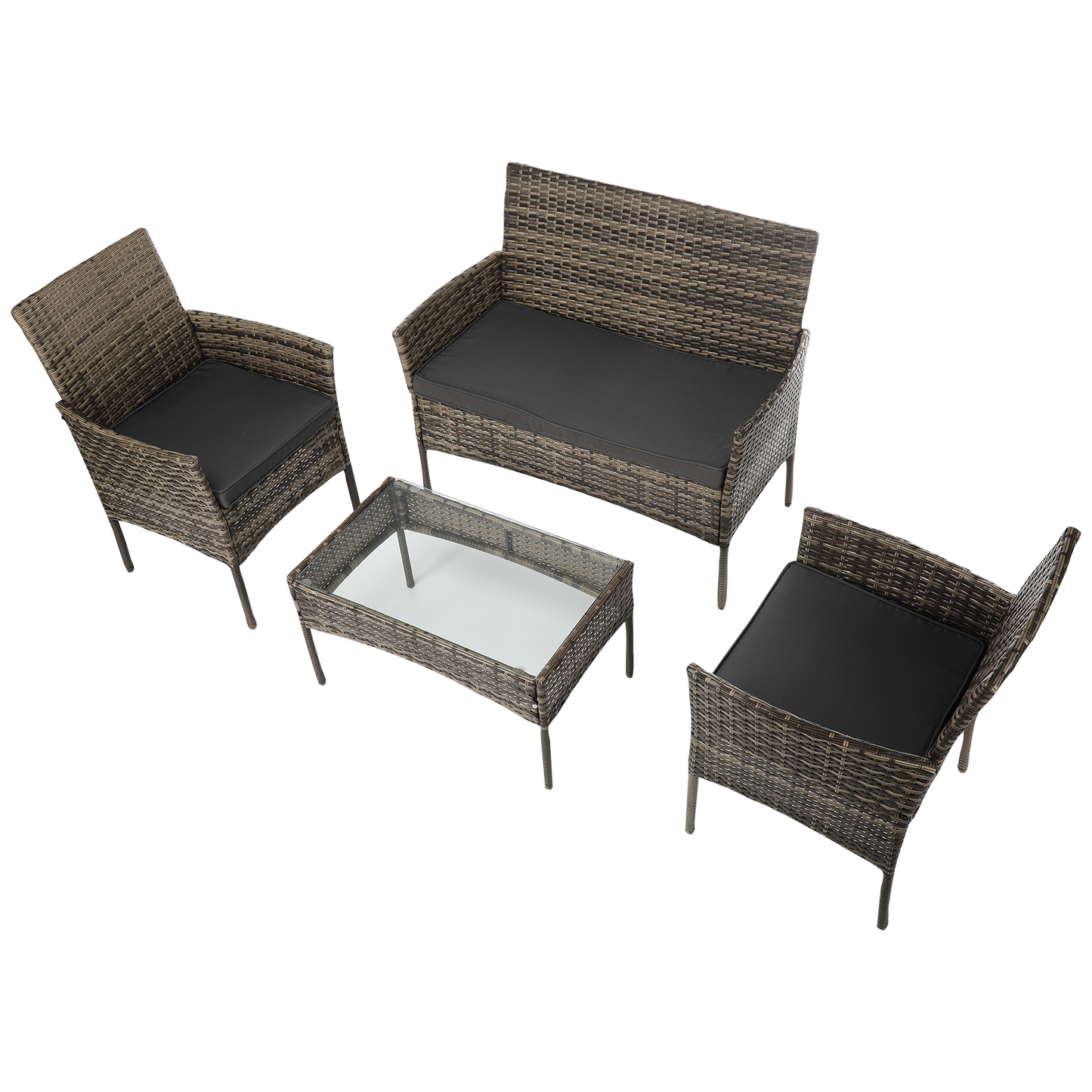 4-Piece Garden Sofa Set Wicker Rattan Patio Furniture Set Outdoor, Table & Sofas