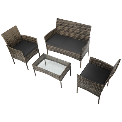 4-Piece Garden Sofa Set Wicker Rattan Patio Furniture Set Outdoor, Table & Sofas