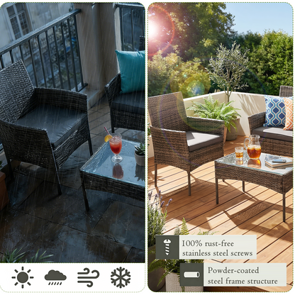 4-Piece Garden Sofa Set Wicker Rattan Patio Furniture Set Outdoor, Table & Sofas