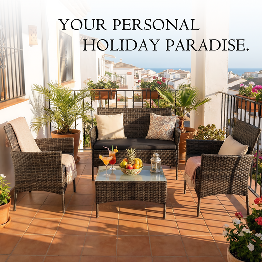 4-Piece Garden Sofa Set Wicker Rattan Patio Furniture Set Outdoor, Table & Sofas