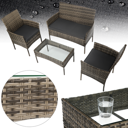4-Piece Garden Sofa Set Wicker Rattan Patio Furniture Set Outdoor, Table & Sofas