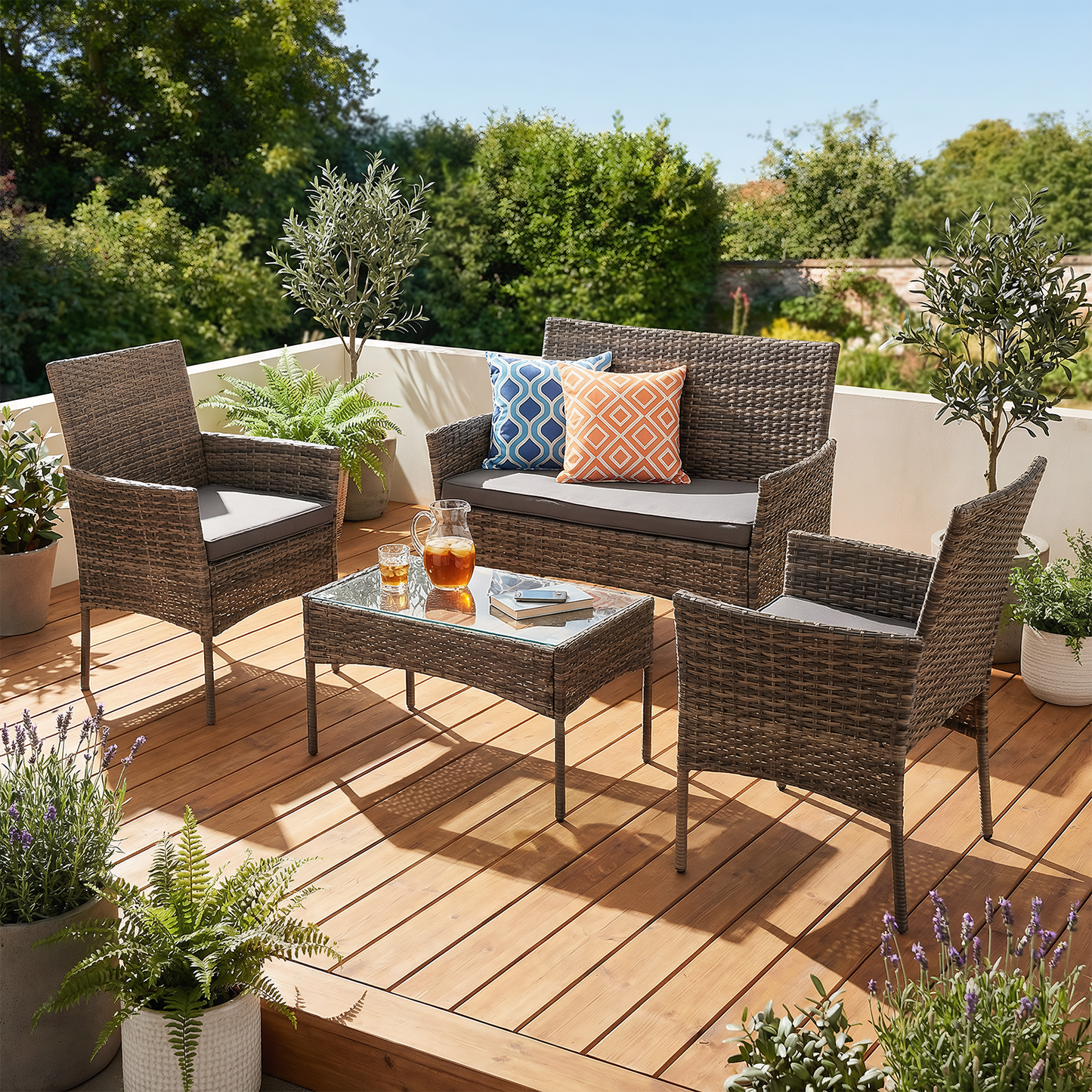 4-Piece Garden Sofa Set Wicker Rattan Patio Furniture Set Outdoor, Table & Sofas