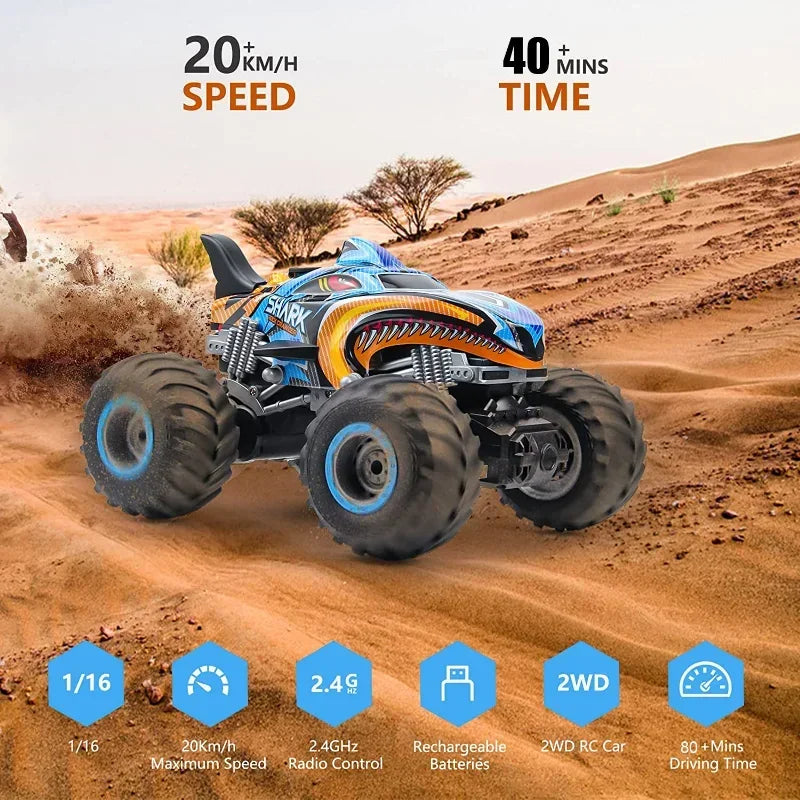 RC 4x4 Off-Road Monster Truck - Remote Control Car 4WD Monster Truck Shark Dinosaur