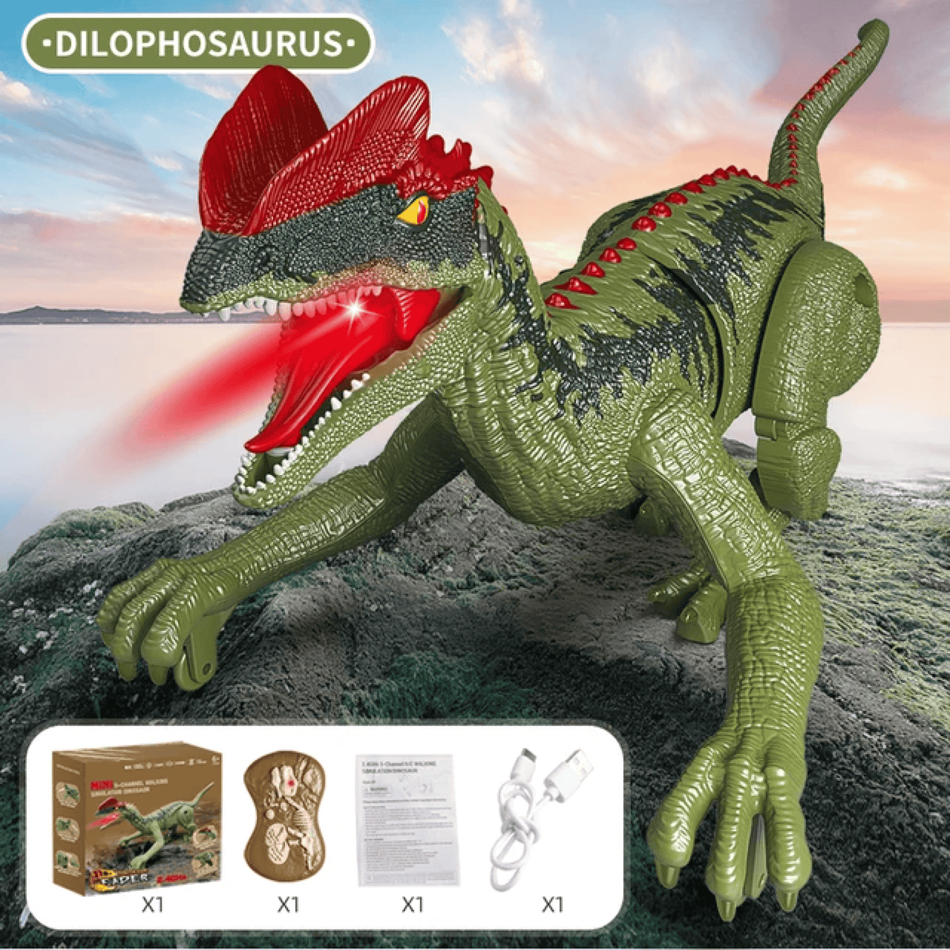Remote Control Dinosaur Toys RC Electric - Velociraptor Toy With LED Light Roaring for Kids