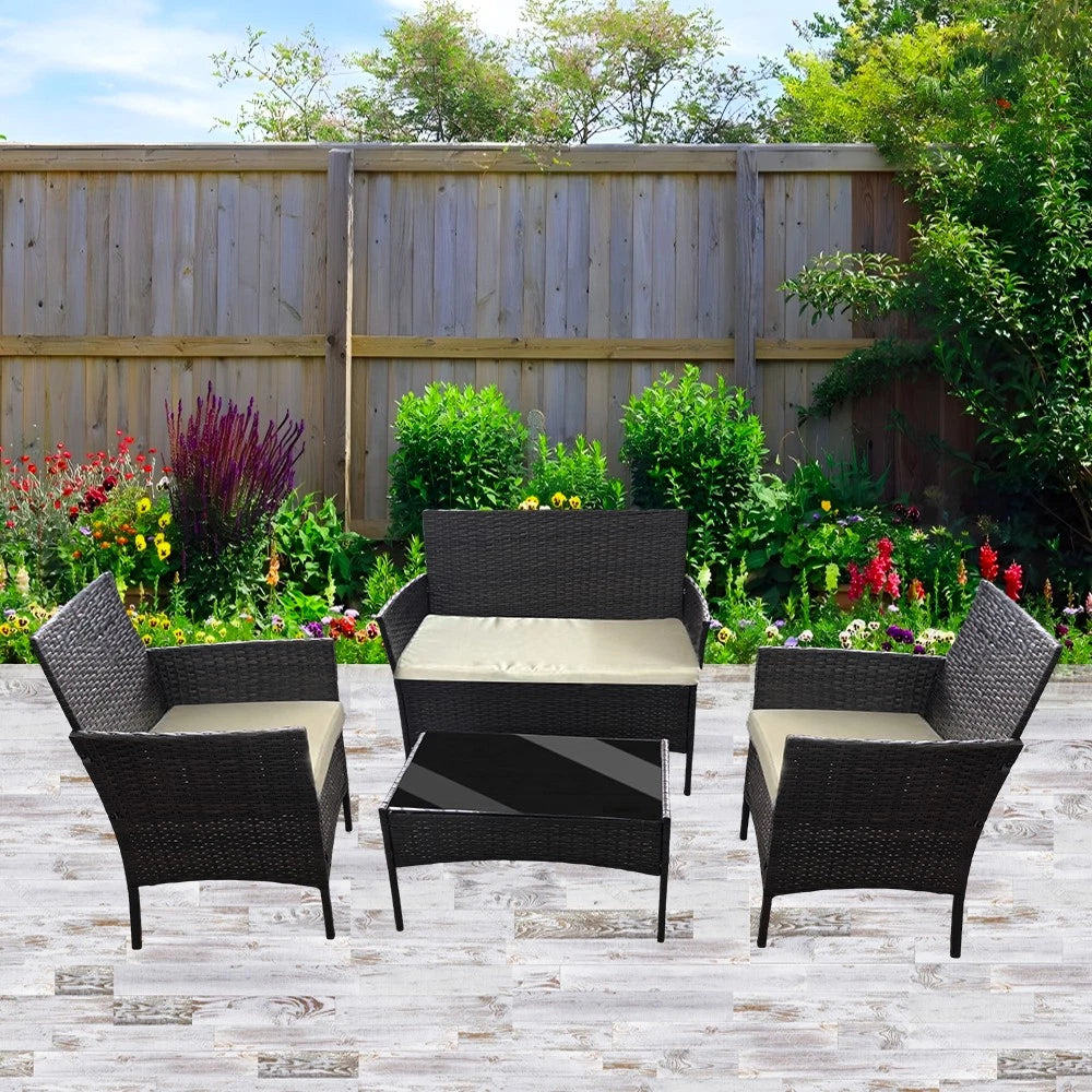 Rattan Garden Furniture Set 4 Piece Table Chairs Sofa Wicker Outdoor Patio Set
