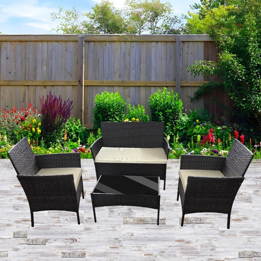 Rattan Garden Furniture Set 4 Piece Table Chairs Sofa Wicker Outdoor Patio Set