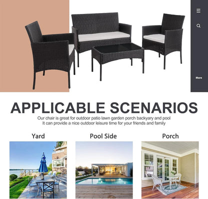 Rattan Garden Furniture Set 4 Piece Table Chairs Sofa Wicker Outdoor Patio Set