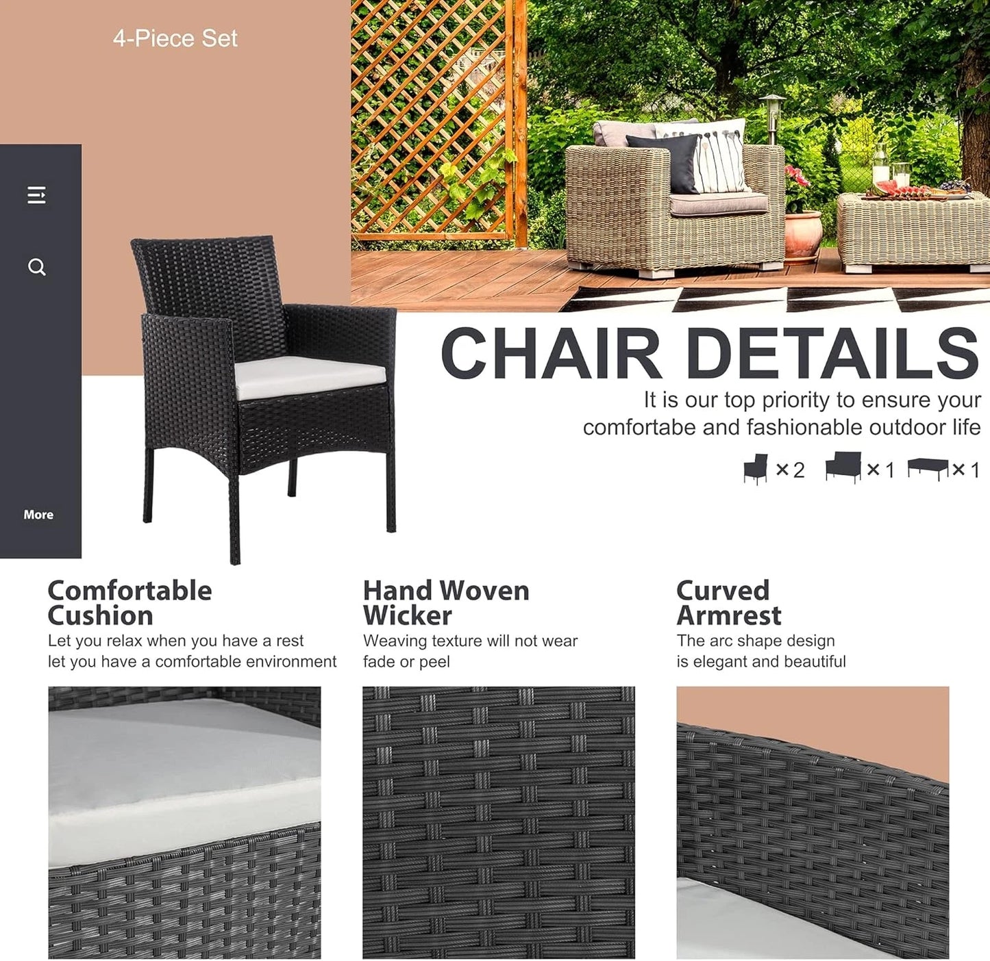 Rattan Garden Furniture Set 4 Piece Table Chairs Sofa Wicker Outdoor Patio Set