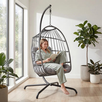 Hanging Rattan Egg Chair Garden Swing Chairs Patio Indoor Outdoor With Cushions