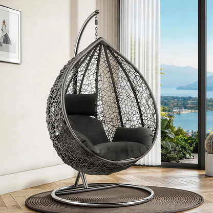 Hanging Egg Chair Swing with Thick Cushions – Rattan Patio Chair for Garden