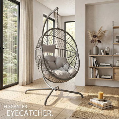 Hanging Rattan Egg Chair Garden Swing Chairs Patio Indoor Outdoor With Cushions