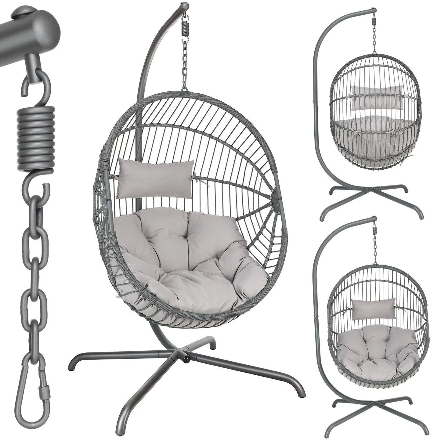 Hanging Rattan Egg Chair Garden Swing Chairs Patio Indoor Outdoor With Cushions