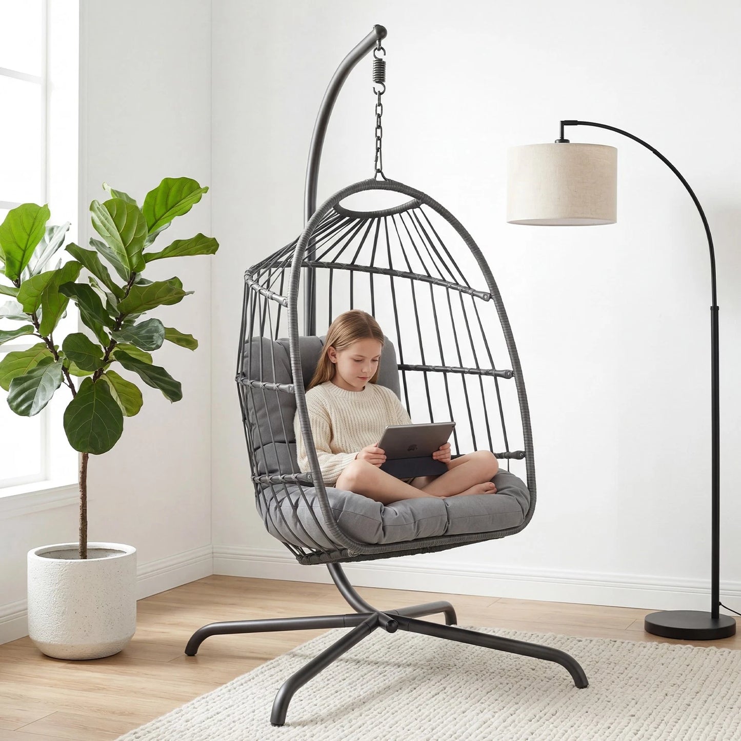 Hanging Rattan Egg Chair Garden Swing Chairs Patio Indoor Outdoor With Cushions