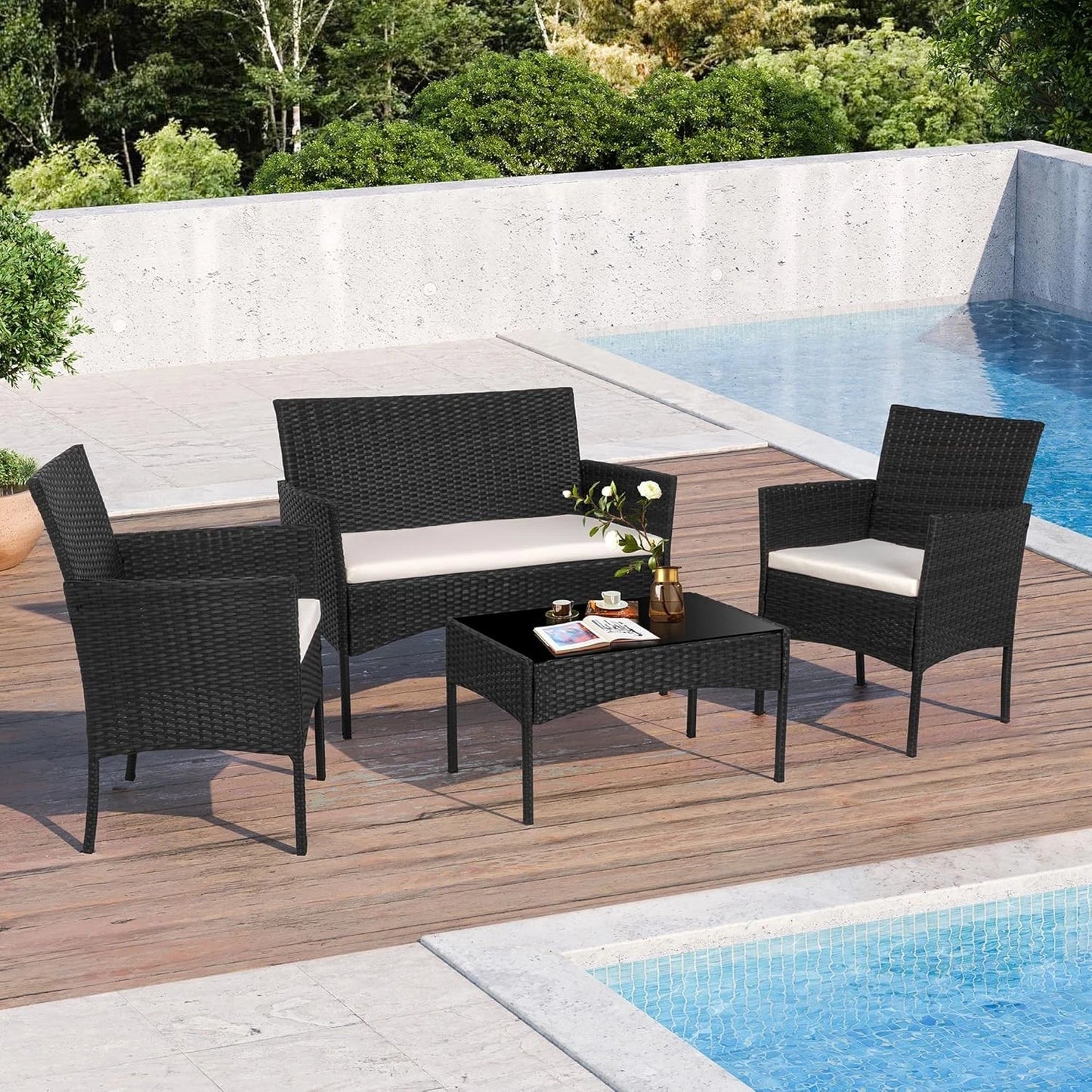 Rattan Garden Furniture Set 4 Piece Table Chairs Sofa Wicker Outdoor Patio Set