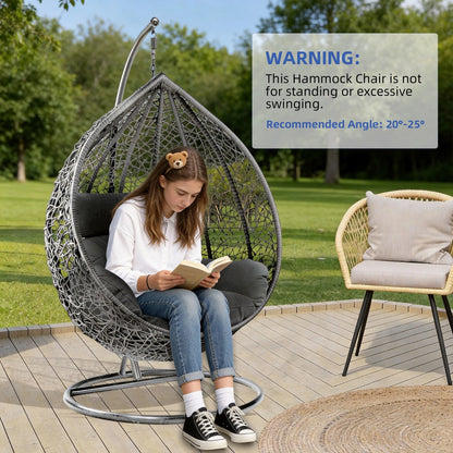 Hanging Egg Chair Swing with Thick Cushions – Rattan Patio Chair for Garden