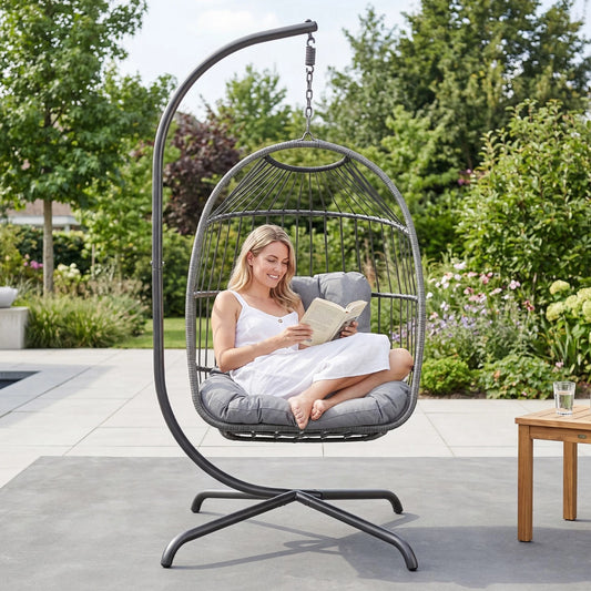 Hanging Rattan Egg Chair Garden Swing Chairs Patio Indoor Outdoor With Cushions