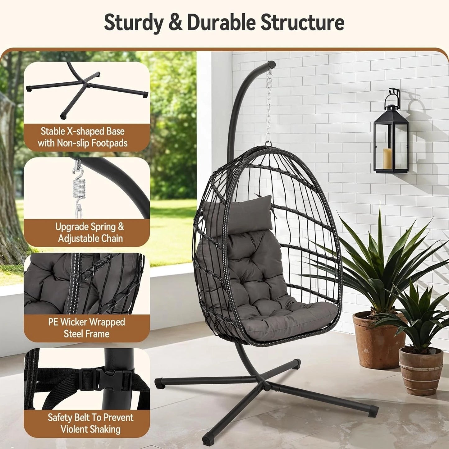 Hanging Egg Chair Egg Swing Hammock Chair with Head Pillow & Large Seat Cushion