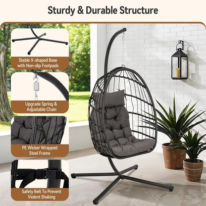 Hanging Egg Chair Egg Swing Hammock Chair with Head Pillow & Large Seat Cushion