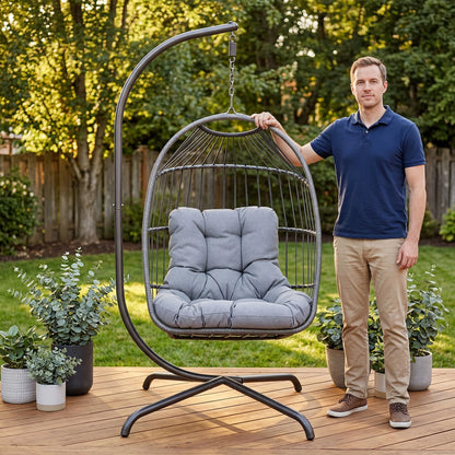 Hanging Rattan Egg Chair Garden Swing Chairs Patio Indoor Outdoor With Cushions