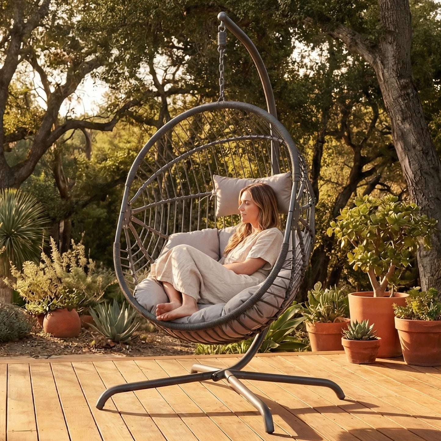 Hanging Rattan Egg Chair Garden Swing Chairs Patio Indoor Outdoor With Cushions