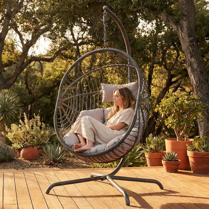 Hanging Rattan Egg Chair Garden Swing Chairs Patio Indoor Outdoor With Cushions