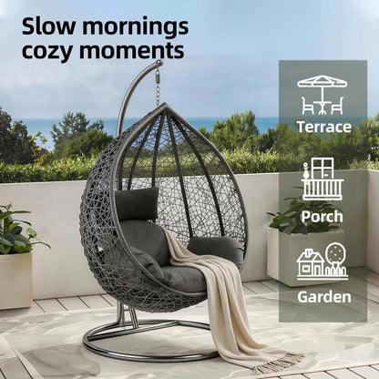 Hanging Egg Chair Swing with Thick Cushions – Rattan Patio Chair for Garden