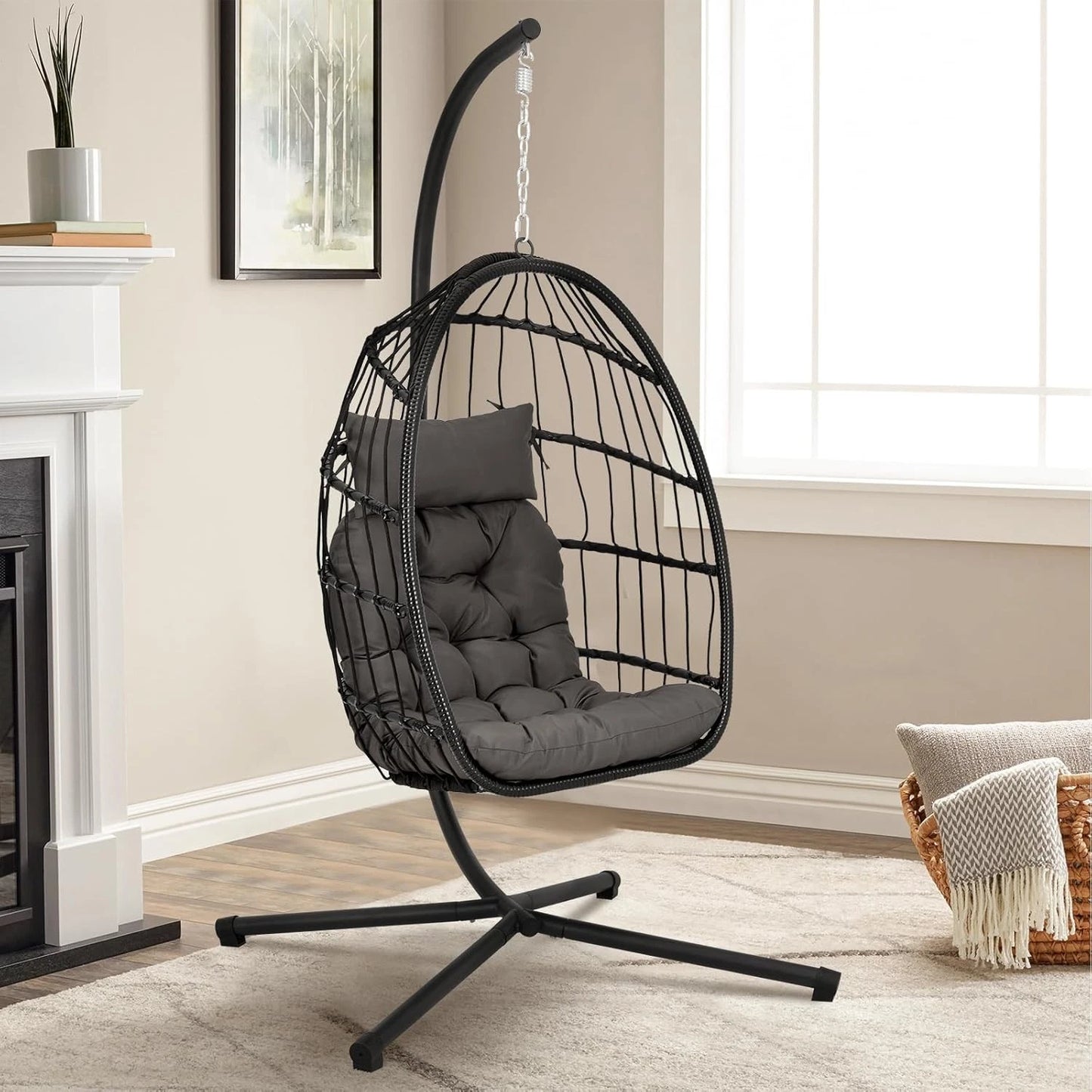 Hanging Egg Chair Egg Swing Hammock Chair with Head Pillow & Large Seat Cushion