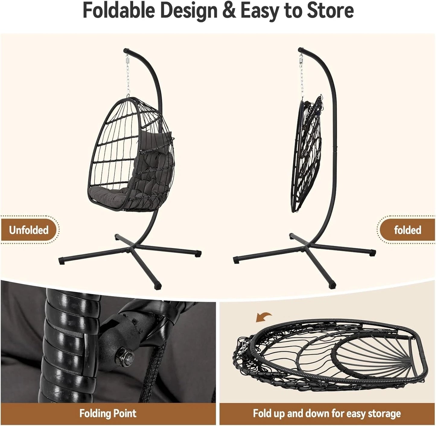 Hanging Egg Chair Egg Swing Hammock Chair with Head Pillow & Large Seat Cushion