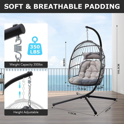Hanging Egg Chair Egg Swing Hammock Chair with Head Pillow & Large Seat Cushion