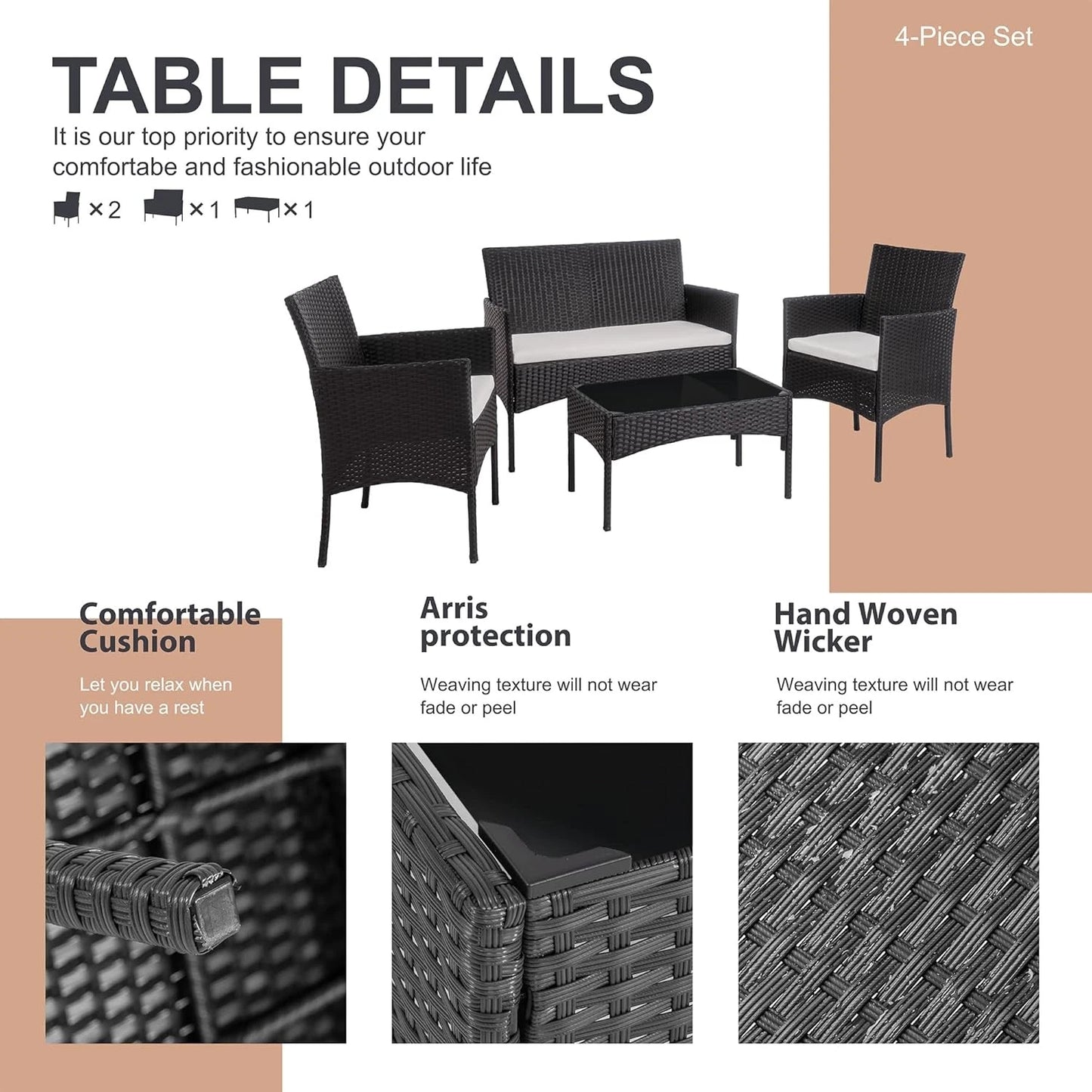 Rattan Garden Furniture Set 4 Piece Table Chairs Sofa Wicker Outdoor Patio Set