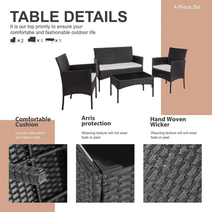 Rattan Garden Furniture Set 4 Piece Table Chairs Sofa Wicker Outdoor Patio Set
