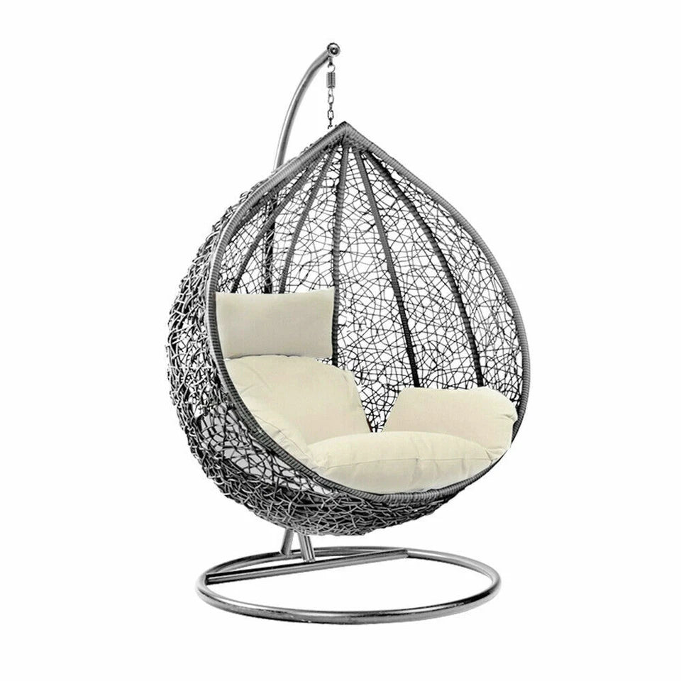 Hanging Egg Chair Swing with Thick Cushions – Rattan Patio Chair for Garden