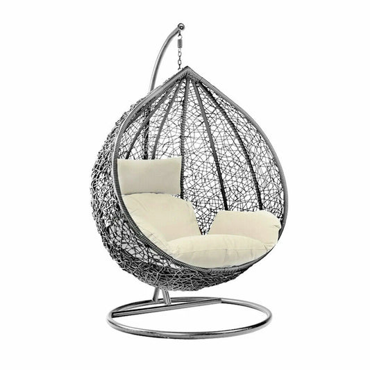 Hanging Egg Chair Swing with Thick Cushions – Rattan Patio Chair for Garden